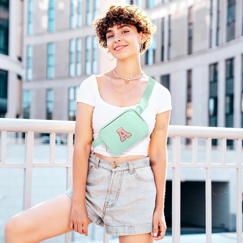 YQE Belt Bag Fanny Pack Crossbody Bags with Initial Letter Patch, Waist Packs Everywhere with Adjustable Strap, Cute Stuff Birthday Gifts for Teenager Girls, Cool Stuff for Teens Girl (Green, A) - Image 2